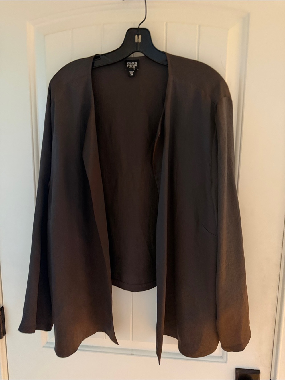 Eileen Fisher Silk Open-Front Dark Brown Draped Jacket